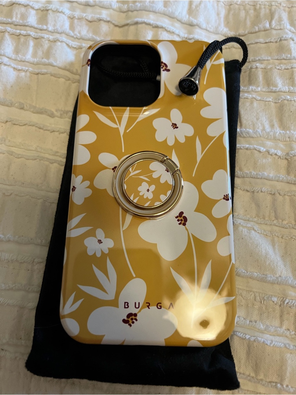 BURGA Mustard Yellow Floral Phone Case with Gold Ring